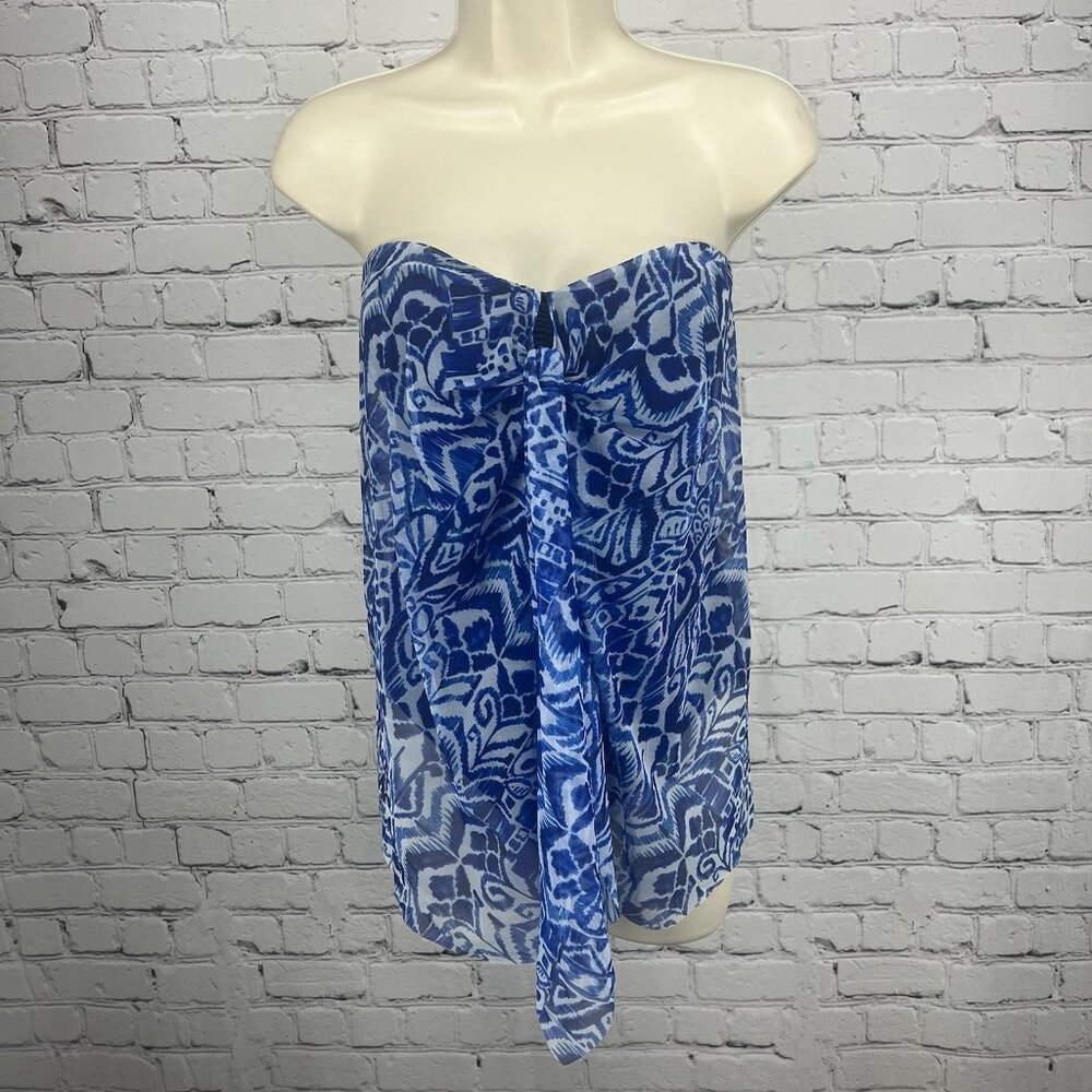 Lauren Ralph Lauren Blue Sheer Strapless One Piece Lightly Padded Swimsuit 8